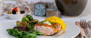 Salmon with Avocado Sauce & Brussels Sprouts
