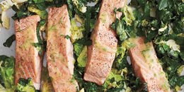 One Pan Salmon, Kale and Cabbage