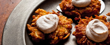 Apple-Potato Latkes with Cinnamon & Sour Cream
