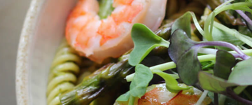 Shrimp Asparagus Pesto Pasta