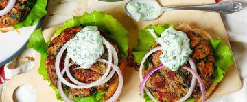 Turkey Burger Greek Salad with Tzatziki Sauce