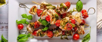 Keto Grilled Pesto Chicken and Tomato Kebabs