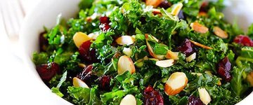Kale Salad with Cranberries, Almonds, Goat Cheese