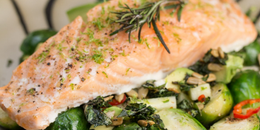 Salmon with Avocado Sauce & Brussels Sprouts