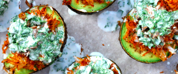 Paleo Stuffed Avocados with Cilantro Cream Sauce