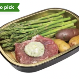 H‑E‑B Meal Simple Garlic Butter USDA Prime Strip Steak with Asparagus and Potatoes