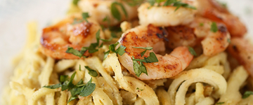 Parsnip Noodles with Cashew Sauce & Shrimp