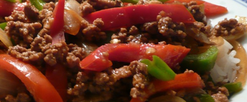 Vegetarian "Sausage" with Red Bell Pepper & Onions