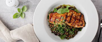 Baked Salmon with Lentils and Lemon-Herb Sauce