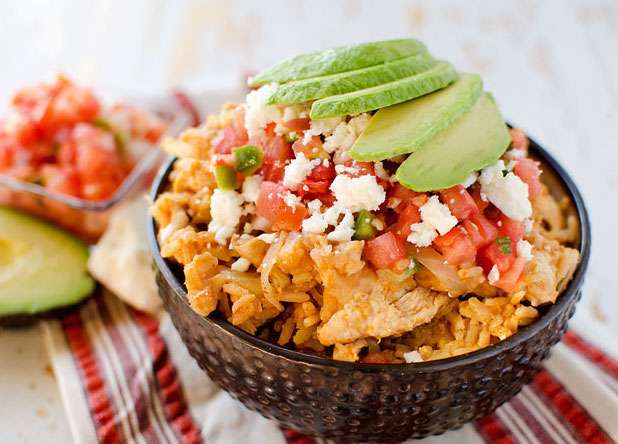 Light Crock Pot Fiesta Chicken & Rice Bowls