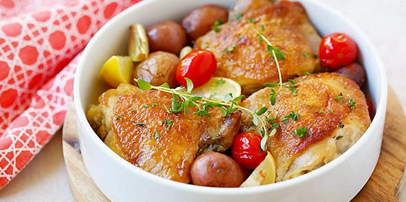 Lemon-Garlic Braised Chicken and Potatoes