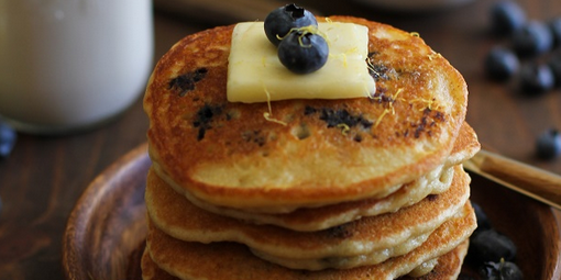 Lemon Blueberry Hummus Protein Pancakes