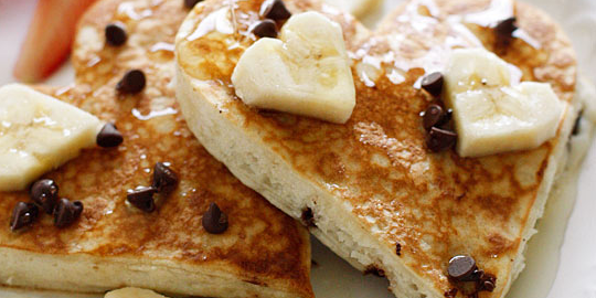 Heart-Shaped Chocolate Chip Banana Pancakes