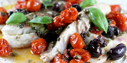 Italian Baked Fish with Olives and Tomatoes