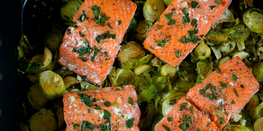 Garlic Baked Salmon with Brussels Sprouts