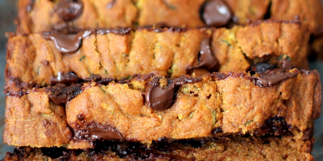 Pumpkin, Zucchini, Chocolate Chip Bread