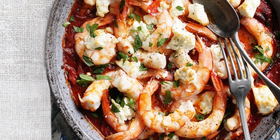 Shrimps Saganaki with Feta