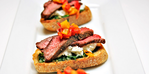 Pan Grilled Steak with Crostini and Pesto