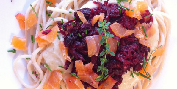 Creamy Salmon Spaghetti with Beets