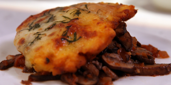 Quick Pork with Mushrooms and Polenta Crust