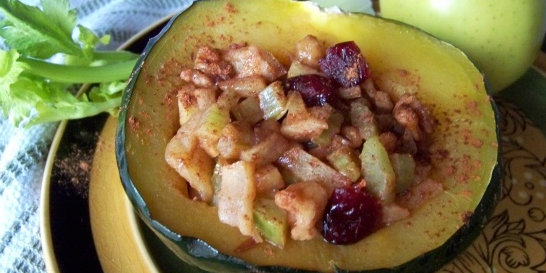 Apple-Stuffed Acorn Squash Microwave Style