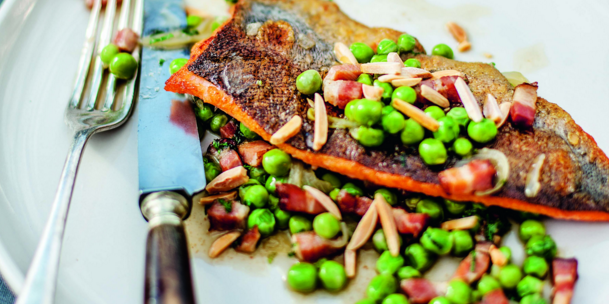 Panfried Trout with Braised Peas