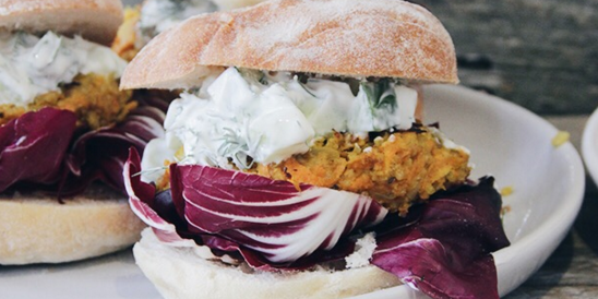 Carrot Tahini Burger with Radicchio & Tzatziki