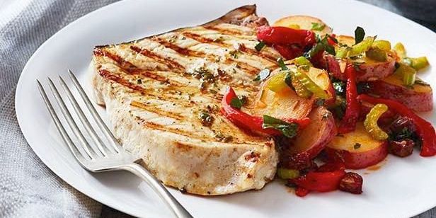 Grilled Swordfish with Potato-Chorizo Salad