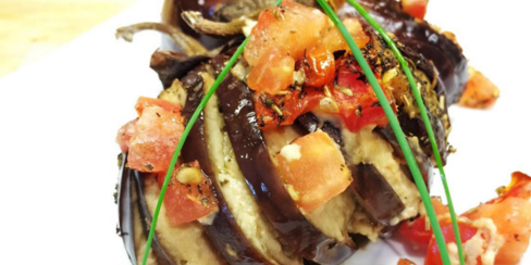 Baby Eggplant Stuffed with Hummus and Tomatoes