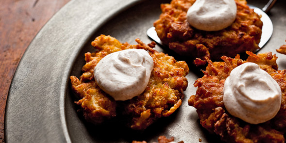 Apple-Potato Latkes with Cinnamon & Sour Cream