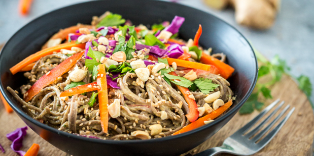 Spicy Peanut Soba Noodles with Veggies
