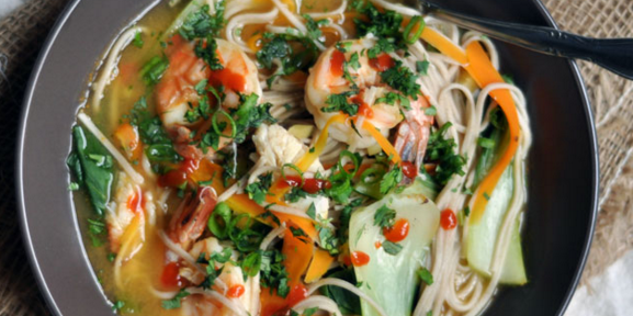 Noodle, Vegetable and Shrimp Soup