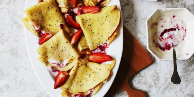 Poppy Seed Crepes with Strawberries & Yogurt