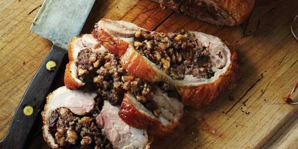 Roast Duck Stuffed with Barley, Figs & Hazelnuts