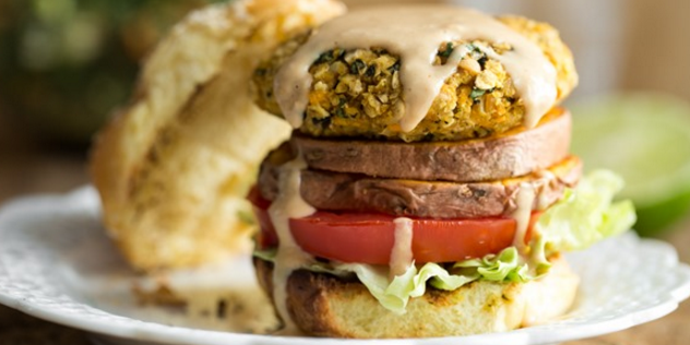 Thai Sweet Potato Veggie Burgers & Peanut Sauce