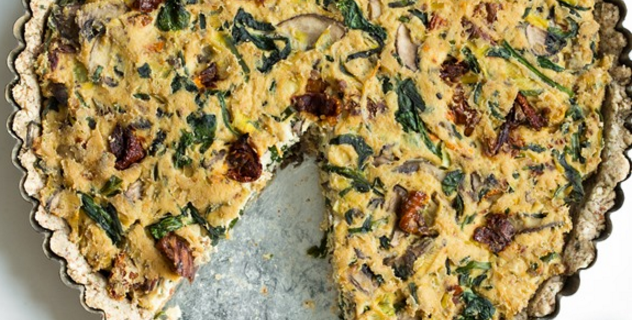 Sun-Dried Tomato Mushroom & Spinach Tofu Quiche