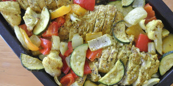 Curry & Yogurt Chicken with Roasted Vegetables