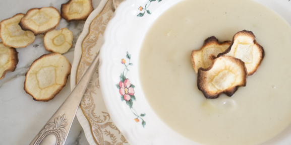 Summertime Parsnip Soup with Parsnip Chips