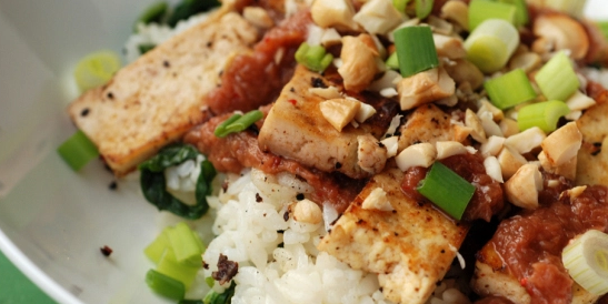 Tofu with a Zesty Rhubarb Sauce