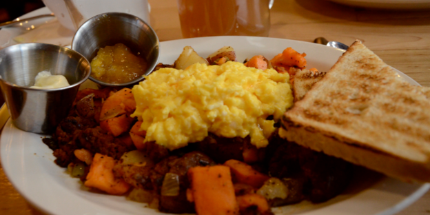 Egg, Toast & Sweet Potato Hash Browns