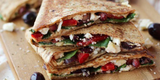 Hummus Quesadilla with Pomegranate & Feta