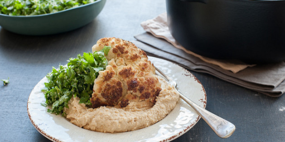 Whole Roast Cauliflower with Almond Tabbouleh