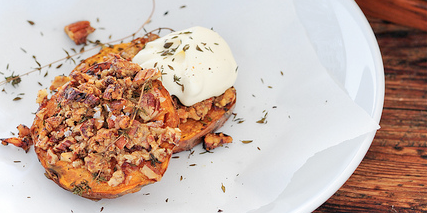 Pecan Crusted Sweet Potato with Sour Cream