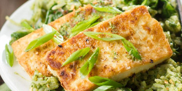 Flaky Coconut Tofu with Creamy Chard Jasmine Rice