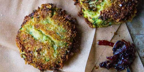 Zucchini Chickpea Fritters & Red Onion Marmalade