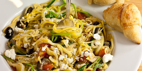 Zucchini Noodles with Feta, Artichokes & Tomatoes