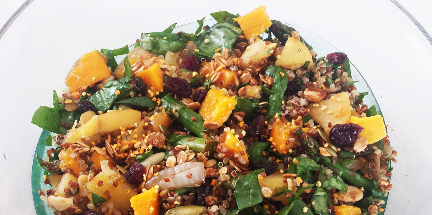 Mango Muesli Quinoa Salad with Nuts and Asparagus