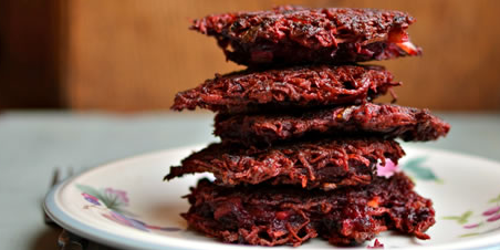 Beet Latkes Stuffed with Goat Cheese