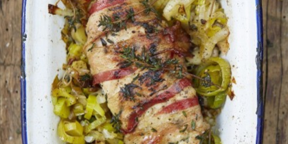 Roasted Chicken with Pancetta, Leeks & Thyme