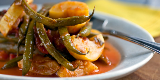 Greek Stewed Green Beans, Yellow Squash & Tomatoes